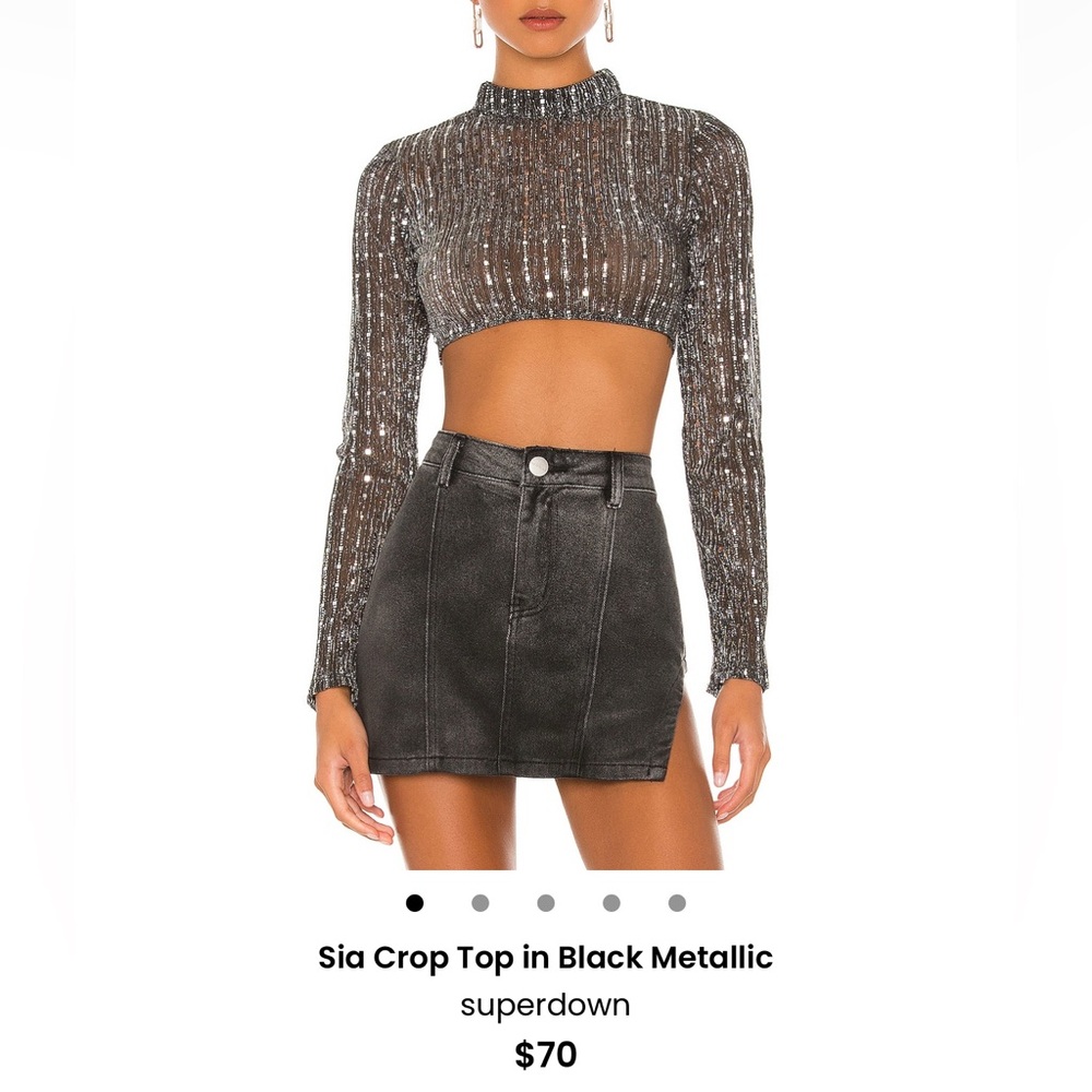Superdown Black Metallic Crop Top
